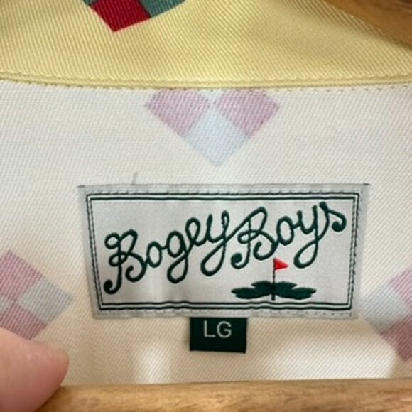 Bogey Boys Yellow Button Up Short Sleeve Retro Geometric Print Casual Golf Shirt - Picture 3 of 7